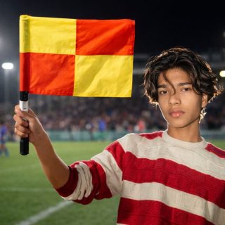 Vixen referee flag with neon orange and yellow checks and a black foam grip 1