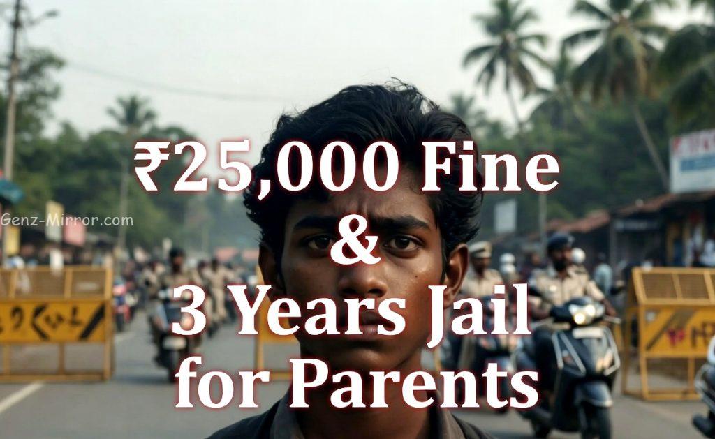 Legal penalties graphic for underage driving under India Motor Vehicles Act.